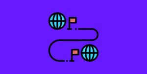 Globe icons connected by a travel route, symbolising visa, permit, and immigration support for international relocation