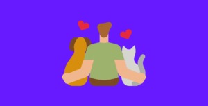 Person sitting with a dog and cat, representing Jimble’s specialised relocation services for families with pets